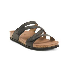 SKECHERS Black Leather Arch Fit Granola Slim Sandals